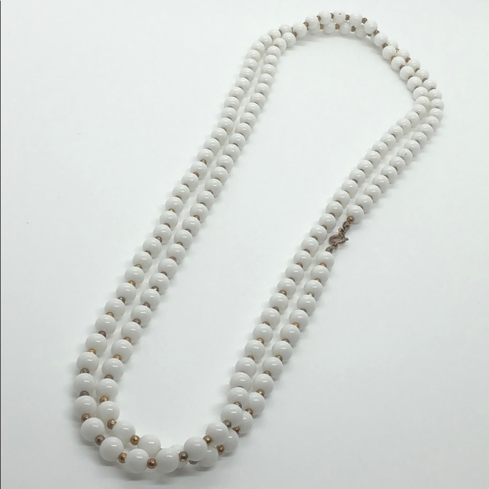 Long Gold and White Necklace - Picture 3 of 4